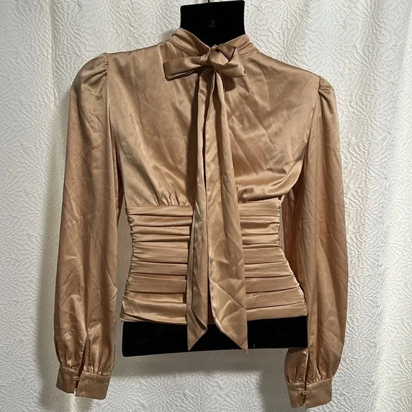 Badgley Mischka champagne satin blouse shirt top XS 2 Rent the runway repair - Picture 8 of 13